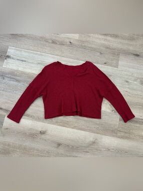 Red Ribbed 3/4 Sleeve Cropped shirt
